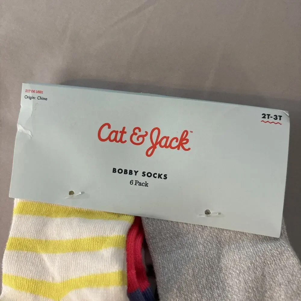 Cat & Jack Toddler Bobby Socks Colorful, 6 Pairs, Size 2T-3T NEW